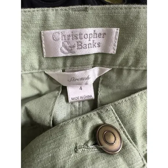 Christopher & Banks Women's Green Stretch Button Front Knee Length Skirt Size 4 - Picture 13 of 15